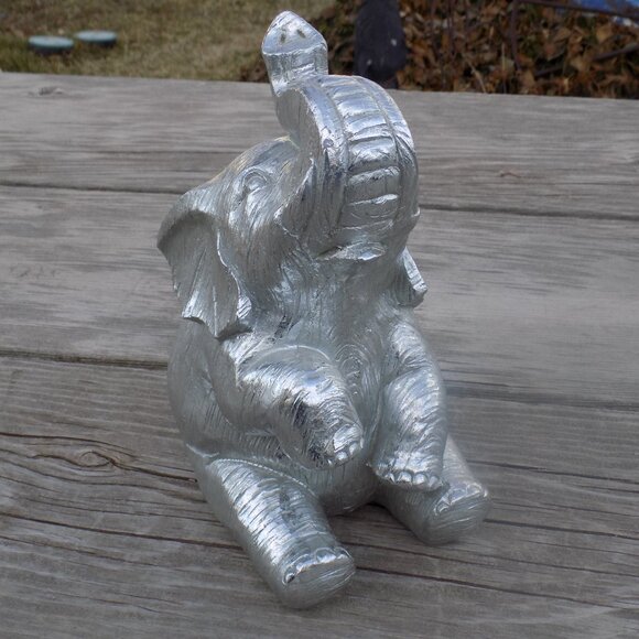 SITTING ELEPHANT TRUNK UP AFRICAN HOME DECOR, * - Picture 2 of 8